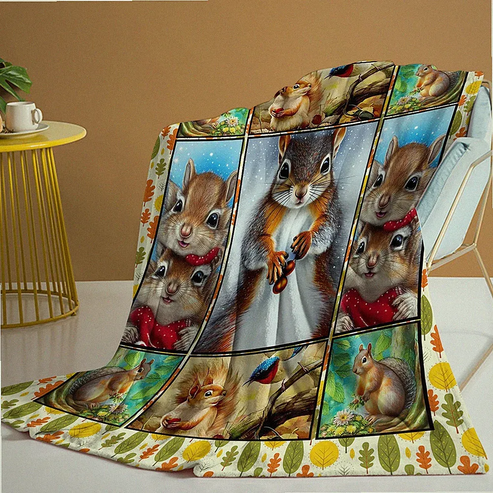 Throw Blanket Squirrel Animal Print Blanket Soft Cozy Blanket for Sofa Bed Gift