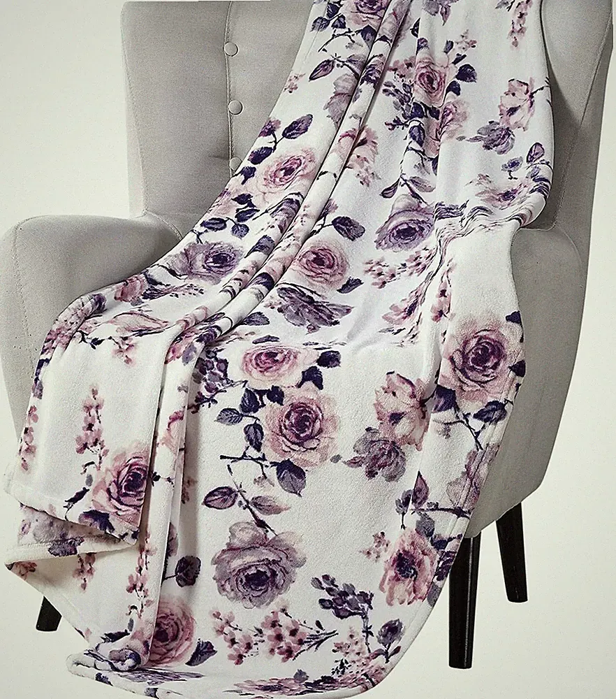 Throw Blankets: Soft Plush Lively Rose Floral Accent for Sofa Bed NWOP