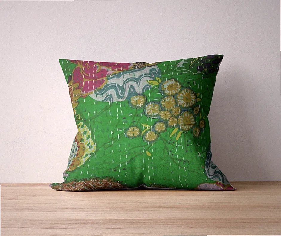 Throw Pillow Cover 18x18in. Handmade Cotton Tropical Print Brighten Sofa, Bed