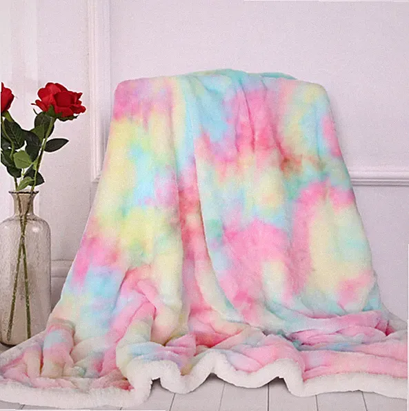 Tie Dye Rainbow Blanket|Ultra Soft Fuzzy Reversible Plush Throw Couch Bed Sofa