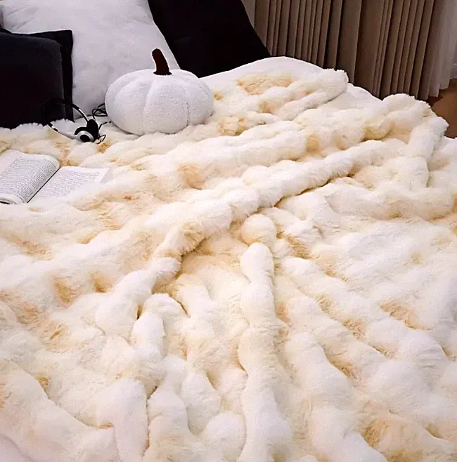 TIE DYE YELLOW Soft Warm Faux Rabbit Fur Fleece Throw Blanket Cozy Bed Sofa Dor