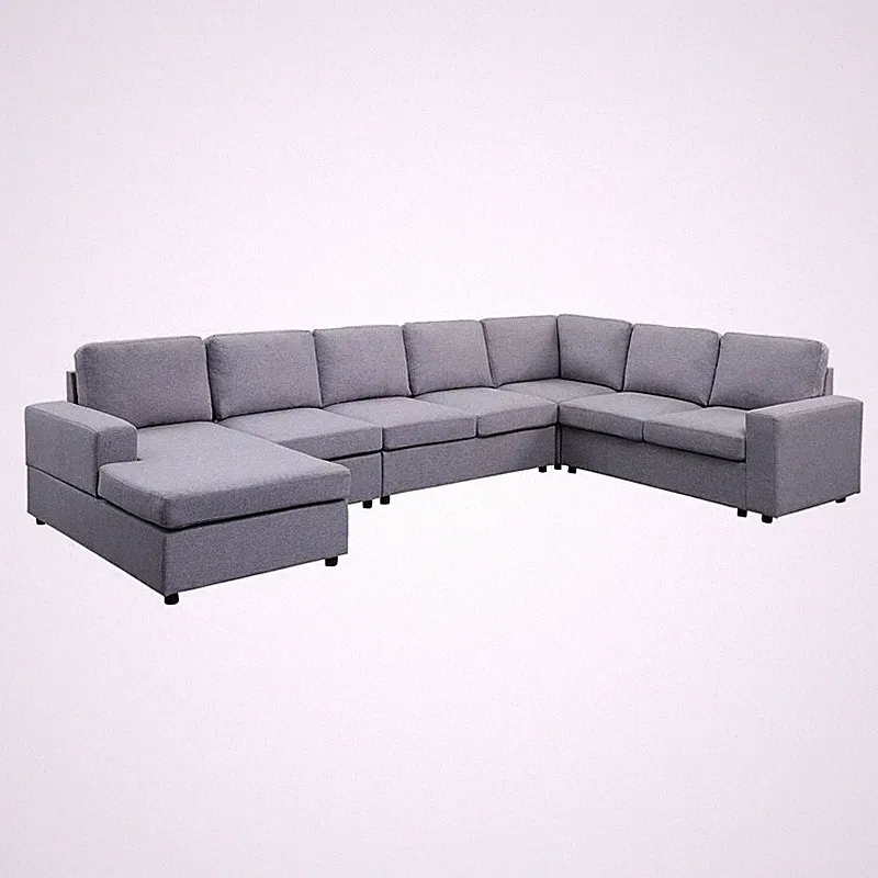 Tifton Fabric 7-Piece Reversible Modular Sectional Sofa Chaise Light Gray
