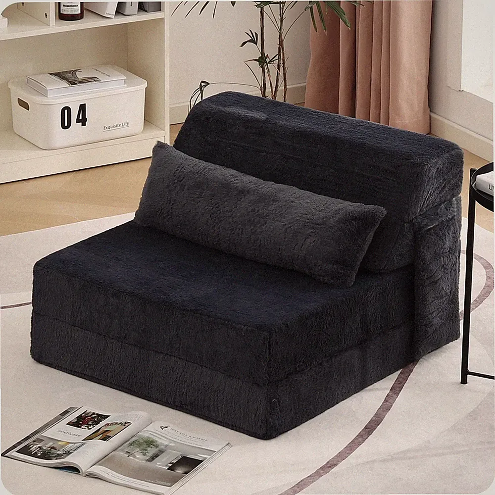 Tiita Convertible Folding Sofa Bed Single Size Adults Pillow Plush - Navy43