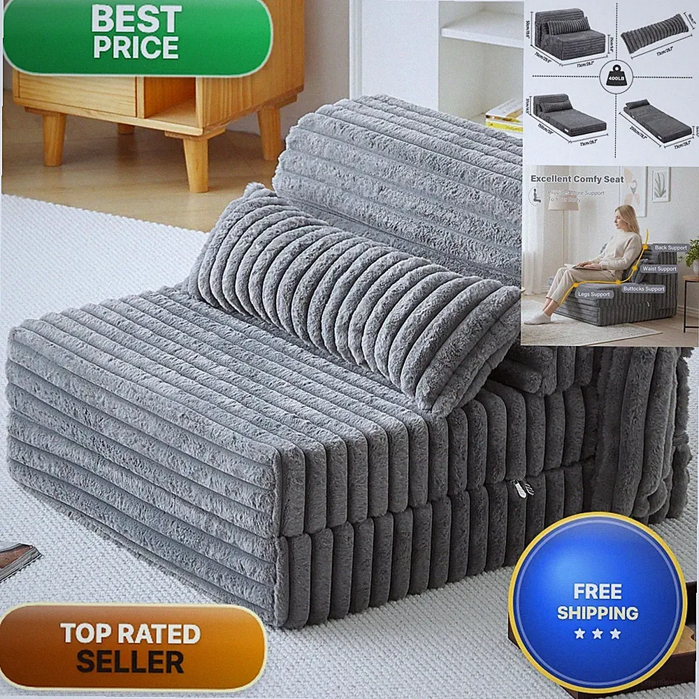 Tiita Folding Sofa Bed Convertible Sleeper Chair Mattress Pillow & Side Pocket