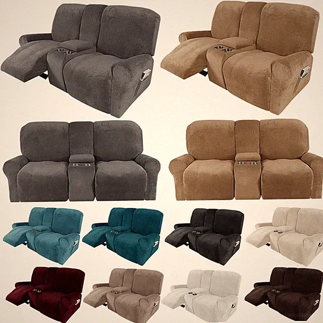 Tiltable Loveseat 2-Seater Reclining Sofa Cover With Center Console Slide Cover