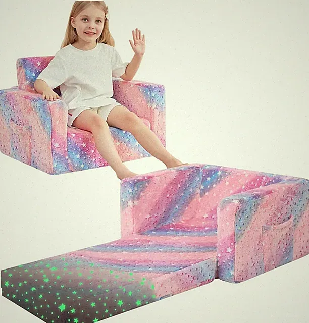 Toddler Couch, 2-in-1 Soft Kids Couch Bed Fold Out, Toddler Chairs Comfy for...
