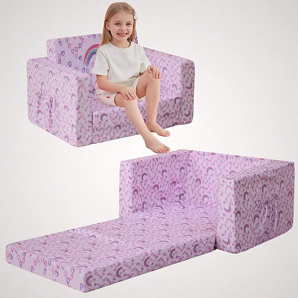 Toddler Couch, 2-in-1 Soft Kids Couch Bed Fold Out, Toddler Chairs Comfy for...