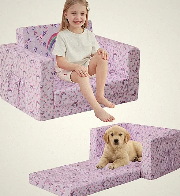 Toddler Couch, 2-in-1 Soft Kids Couch Bed Fold Out, Toddler Chairs Comfy for...