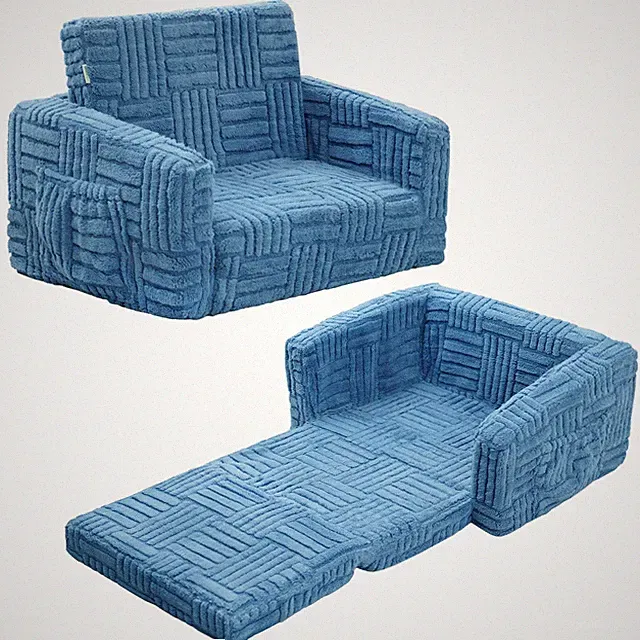Toddler Couch for Kids – 2-in-1 Fold Out Sofa and Lounger, Soft Flannel Conve...