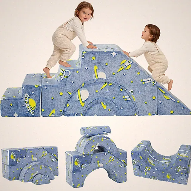 Toddler Foam Climbing Couch – Modular Kids Sofa with Slide & Stair, Convertib...
