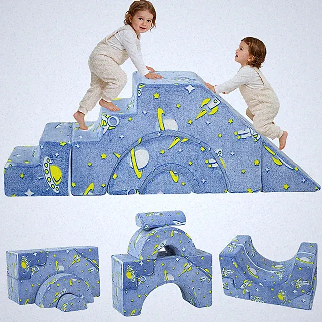 Toddler Foam Climbing Couch – Modular Kids Sofa with Slide & Stair, Convertib...