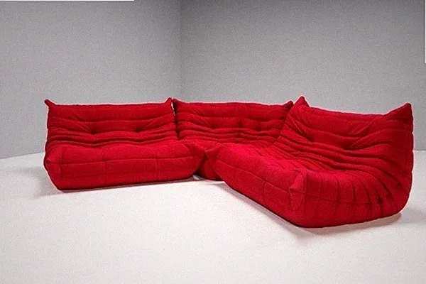 Togo Modular Sofa Sectional by Michel Ducaroy for Ligne Roset in Red, Set of 3