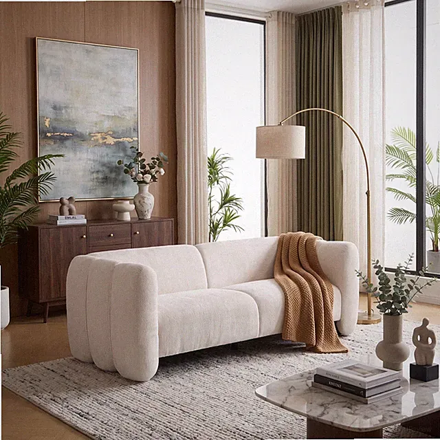 Tonson 83" 3-Seater Boucle Sofa,Wave Design,Living Rooms,Bedrooms,Apartment Off