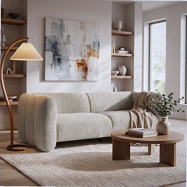Tonson 83" 3-Seater Boucle Sofa,Wave Design,Living Rooms,Bedrooms,Apartment Offi