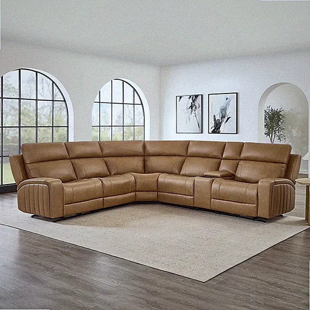 Top Grain Leather Power Reclining Sectional Sofa Zero Gravity 3-USB-C 3-USB-A