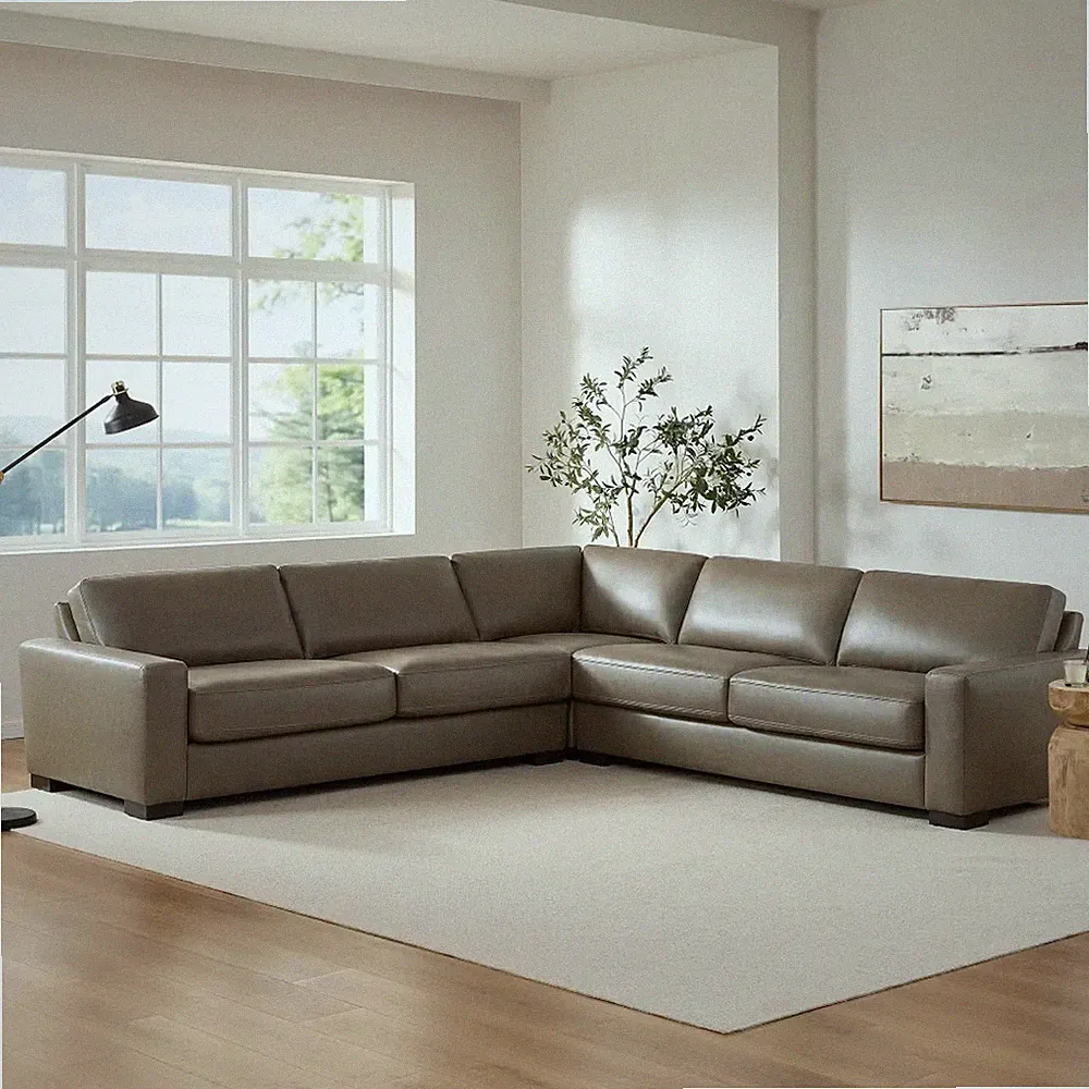 Top Grain Leather Sectional Sofa Removable Cushions Brown
