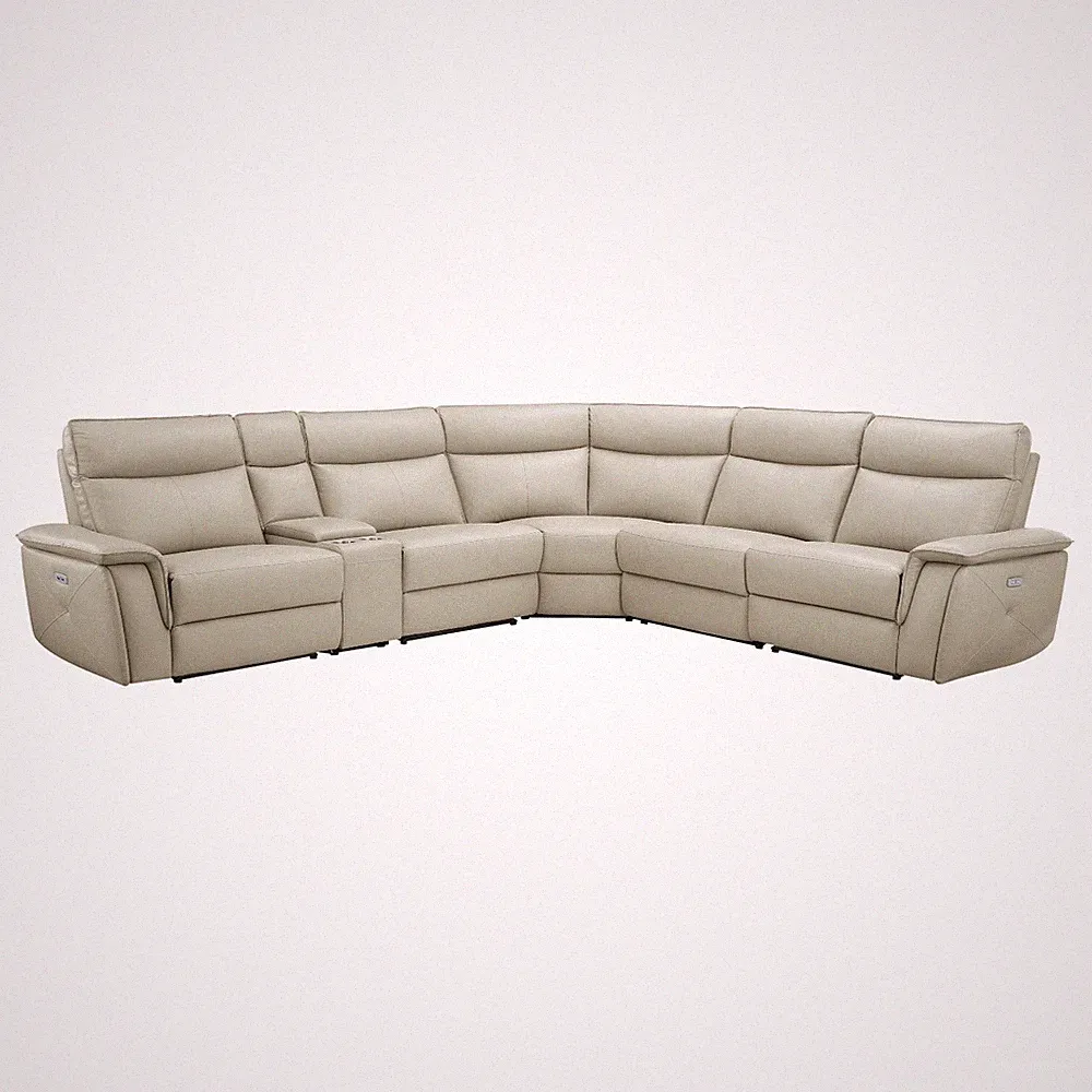 TOP GRAIN LEATHER TAUPE POWER THREE (3) RECLINER RECLINING SECTIONAL FURNITURE