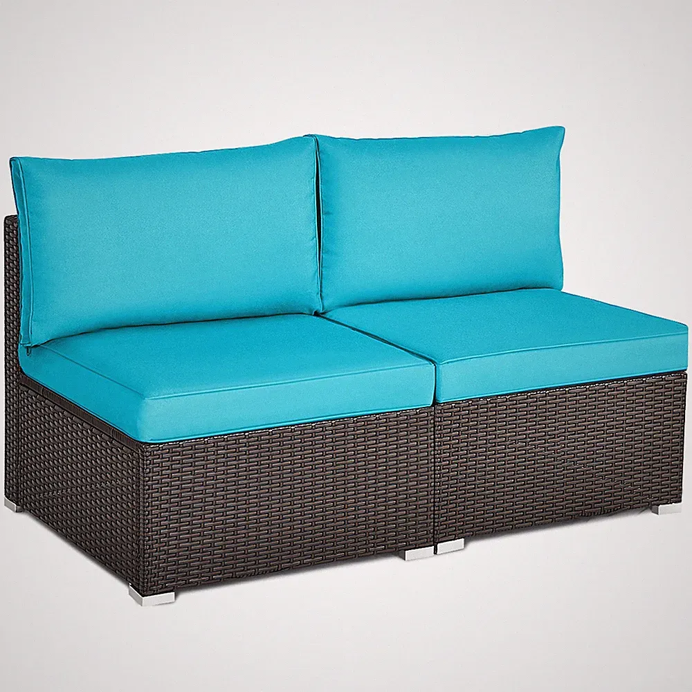 Topbuy 2-Piece Outdoor Wicker Rattan Sectional Armless Sofa Chair W/ Cushions