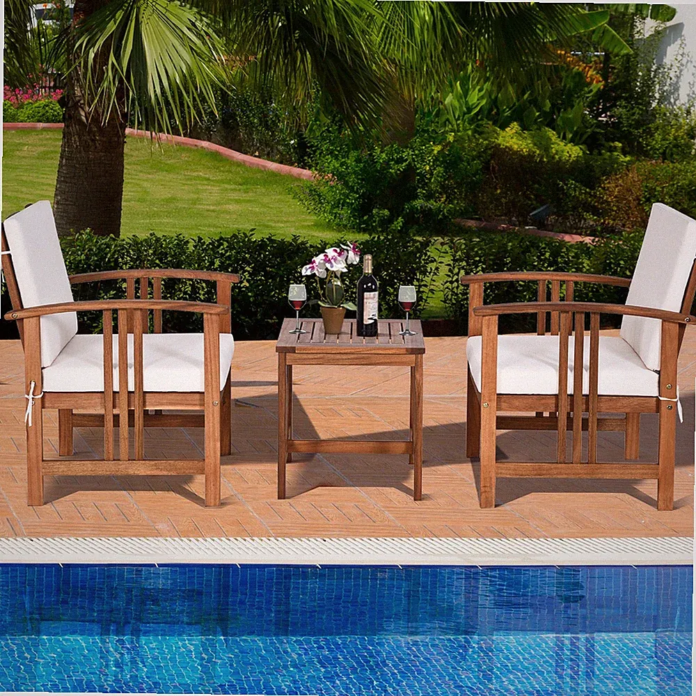 Topbuy 3-Piece Acacia Wood Sectional Sofa Set with Cushions