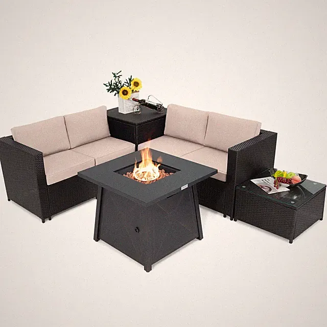 Topbuy 5-Piece Outdoor Patio Furniture Set with 50,000 BTU Propane Fire Pit