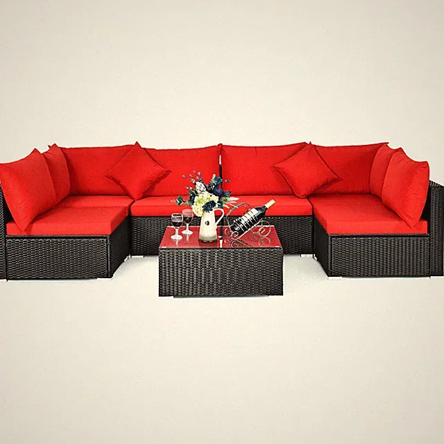 Topbuy 7 PCS Patio PE Wicker Rattan Sectional Sofa Furniture Set 3 Color Choose