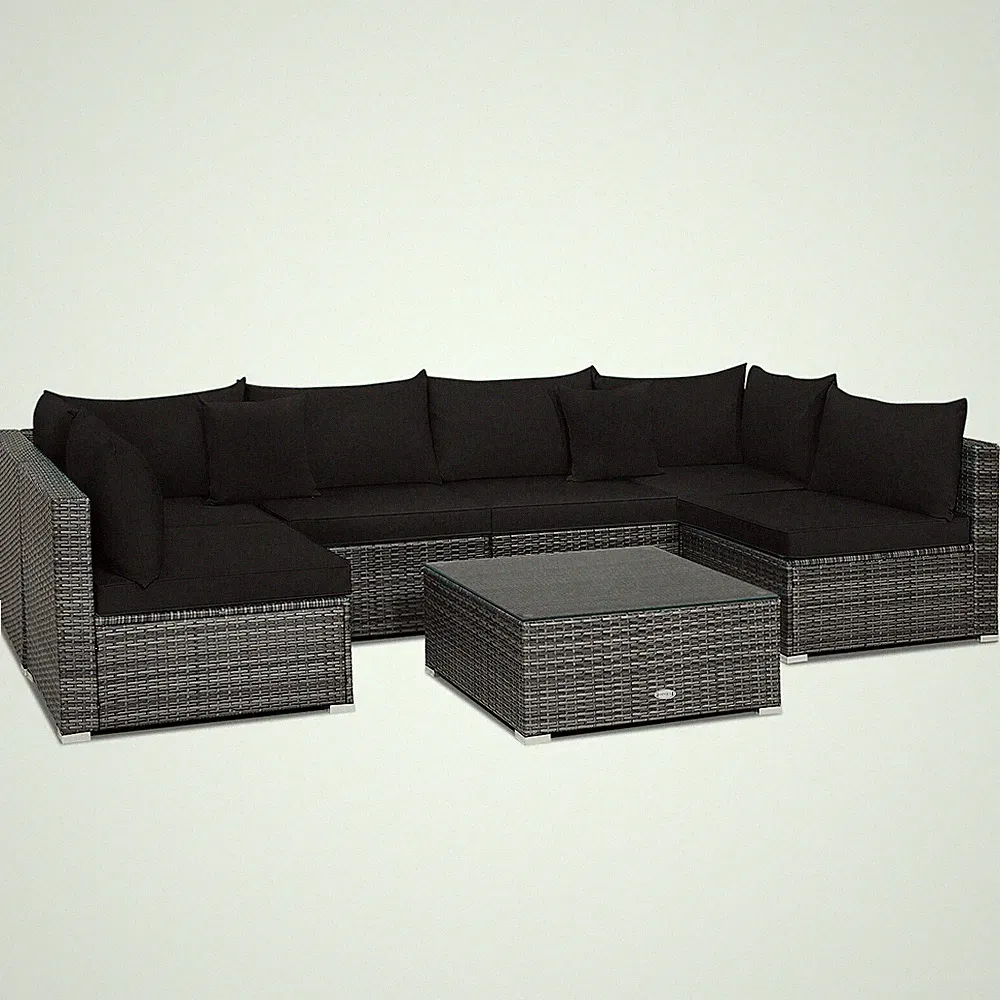 Topbuy 7PCS Patio Rattan Sectional Sofa Set Outdoor Furniture Set w/ Cushions