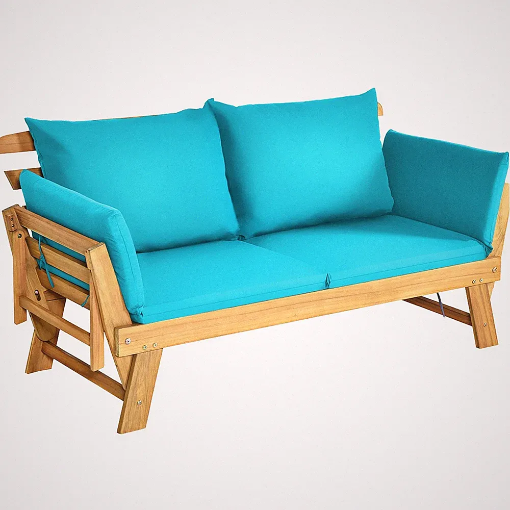 Topbuy Outdoor Folding Daybed Patio Acacia Wood Convertible Couch Sofa Bed New