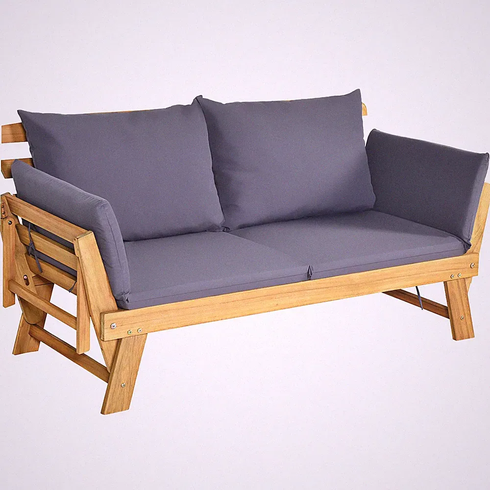 Topbuy Outdoor Folding Daybed Patio Acacia Wood Convertible Couch Sofa Bed New
