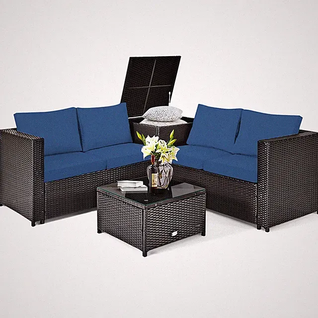 Topbuy Outdoor Rattan Sectional Loveseat Couch Sofa Set Red/Navy/Turquoise