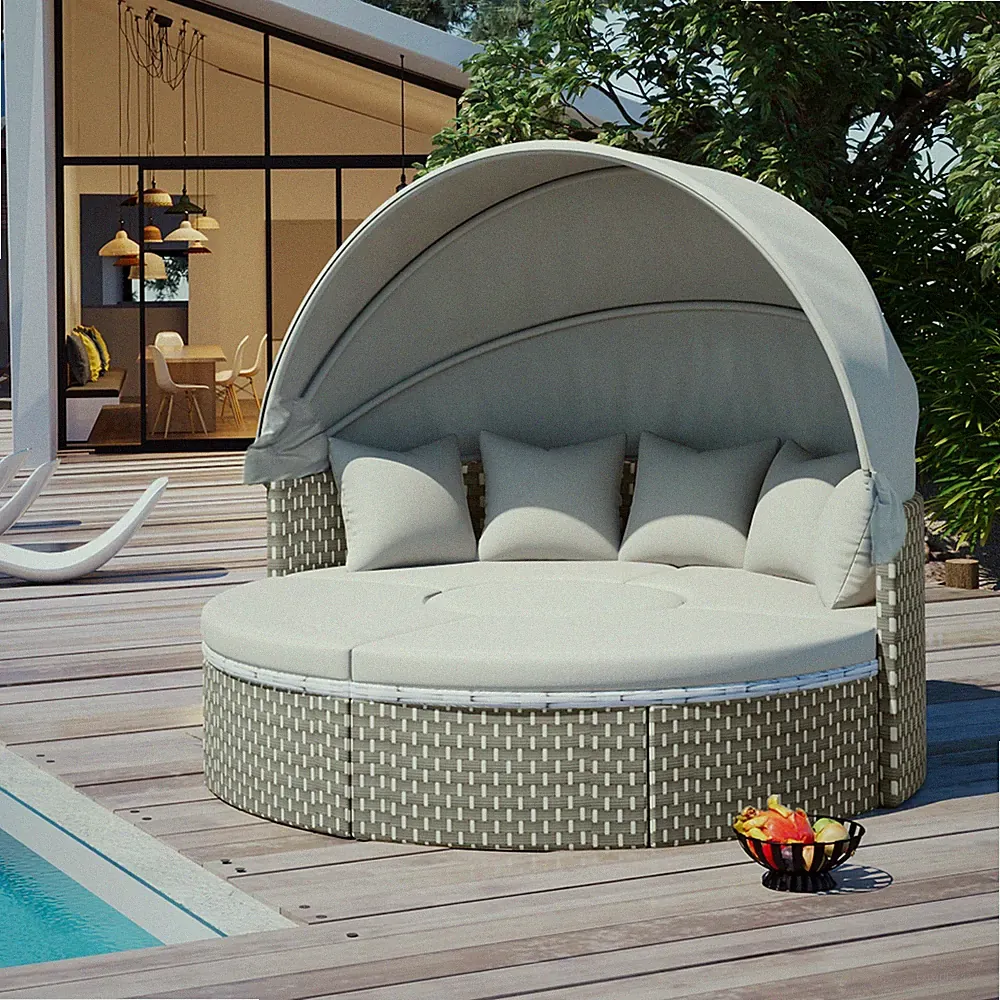 TOPMAX Patio Furniture Round Outdoor Sectional Sofa Set Rattan Daybed