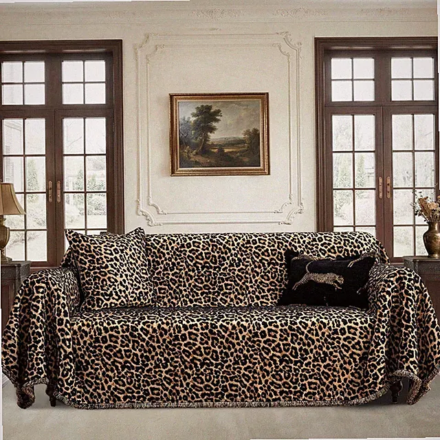 TOPWEAVE Leopard Print Couch Covers, Black Gold, 71" X 118"
