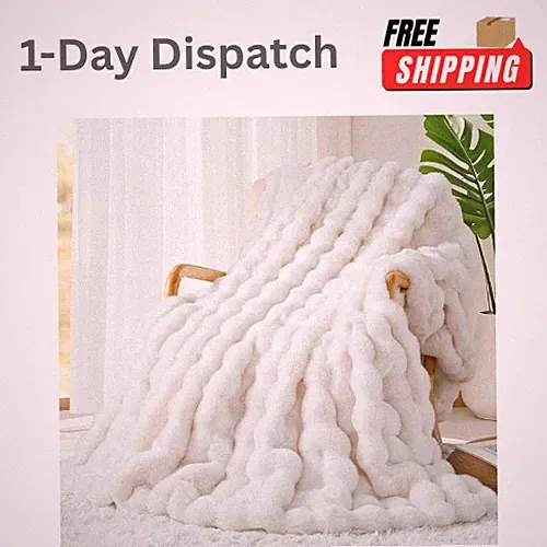 Touchat 1000GSM Faux Rabbit Fur Throw Blanket Cream White