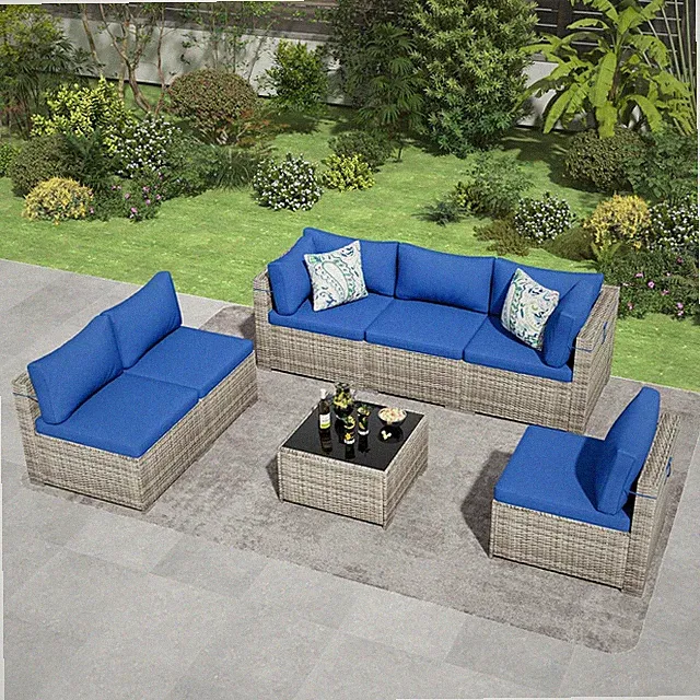 Tradare 7 Piece Patio Furniture Set, Outdoor Wicker Patio Sofa Set, PE Rattan Se