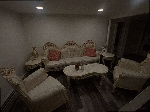 Traditional Beige Sofa Set Carved Wood Frame Rolled Arm High Back Damask