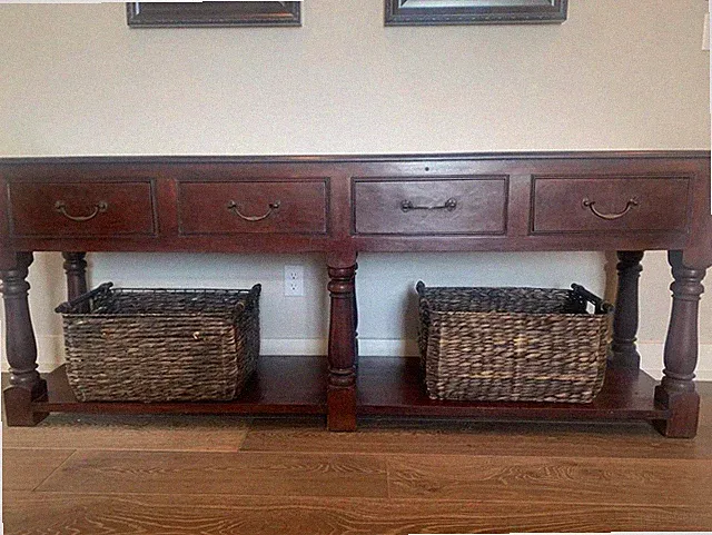 Traditional long solid wood sofa entryway table