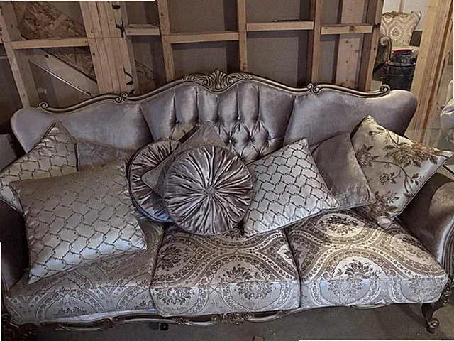 Traditional Victorian 3-Piece Fabric Sofa Set with Button Tufted Back & Nailhead