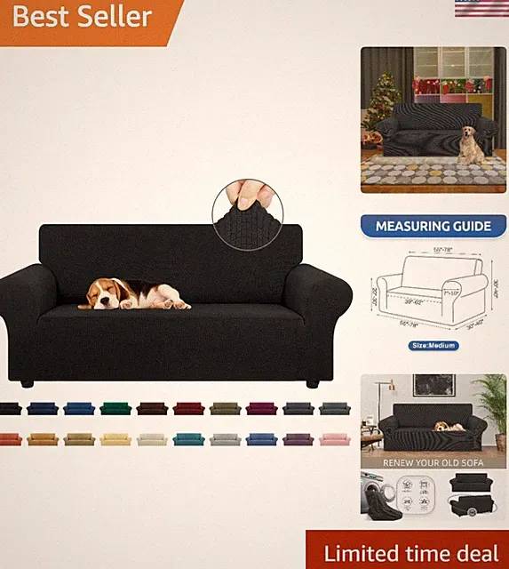 Transform Your Living Room with Black Stretch Loveseat Cover - Fits 55''-78''