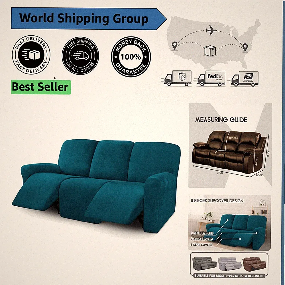 Transform Your Living Room with Deep Teal Velvet Recliner Covers - 8 Piece Set