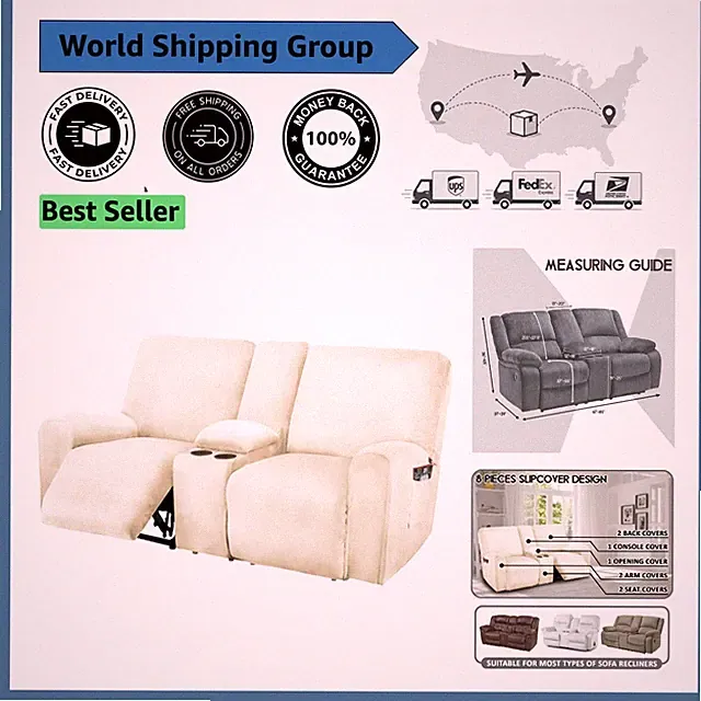 Transform Your Love Seat: 8-Piece Velvet Reclining Slipcover - Machine Washable