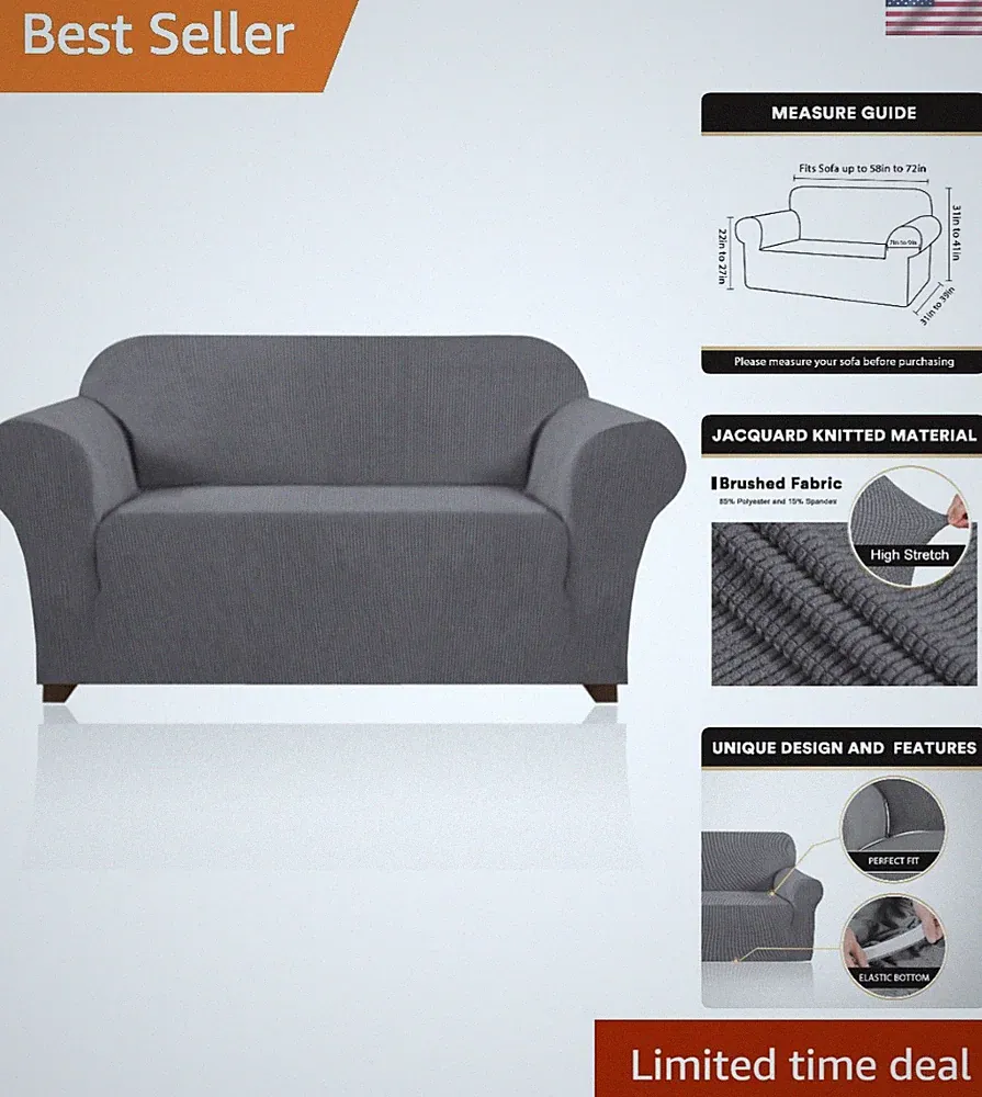 Transform Your Sofa: Gray Loveseat Cover with Full Coverage and Non-Slip Fit
