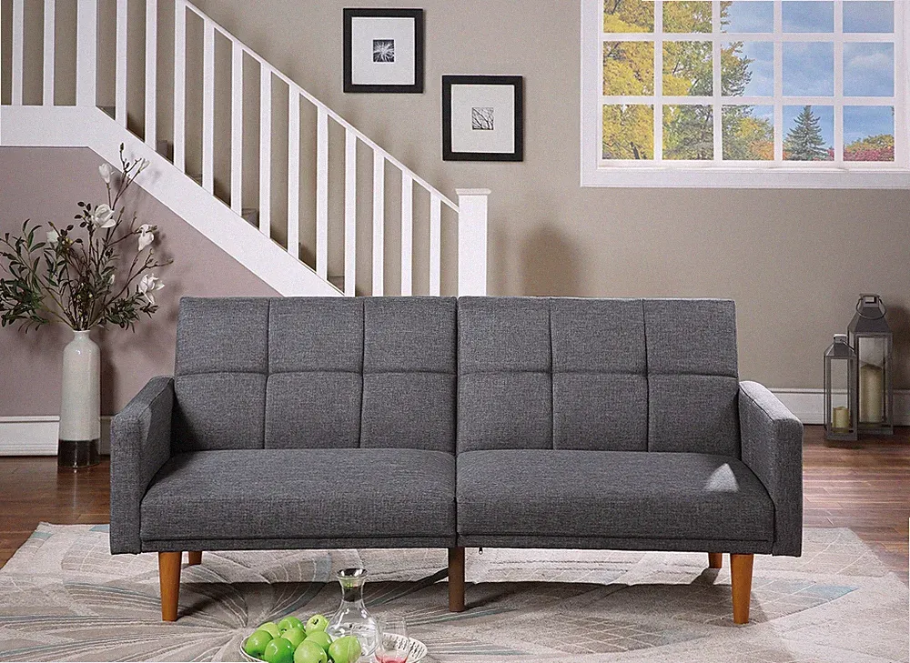 Transitional Look Living Room Sofa Couch Convertible Bed Blue Grey Polyfiber 1pc