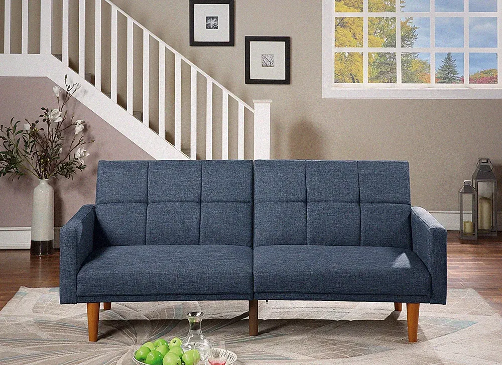 Transitional Look Living Room Sofa Couch Convertible Bed Navy Polyfiber 1pc Tuft