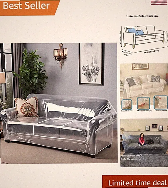Transparent 3-Seat Couch Cover - Stain and Dust Resistant Heavy-Duty Slipcover