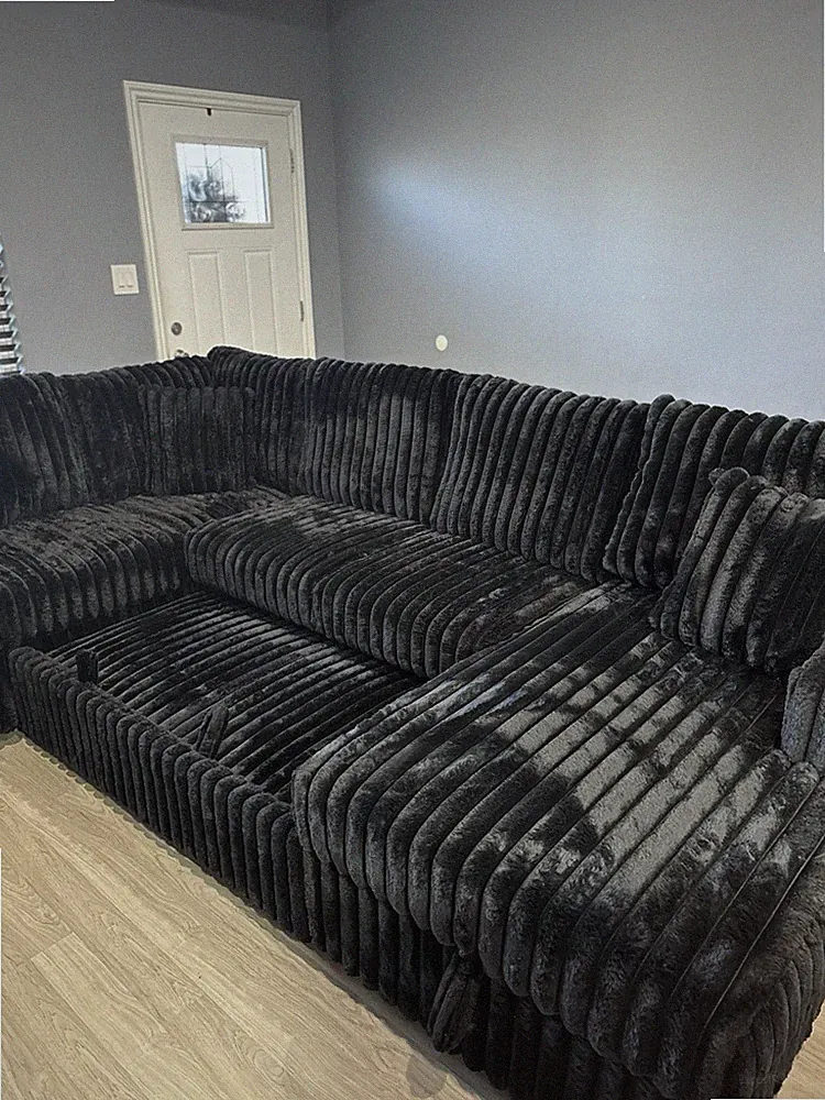 Trending Fluffy Black sectional couch new in Box