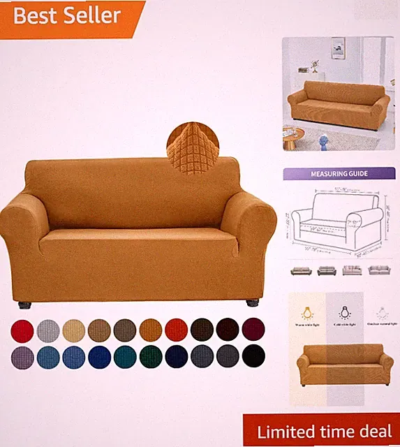 Trendy Stretchable Loveseat Protector - Elegant Gold Design & High Durability