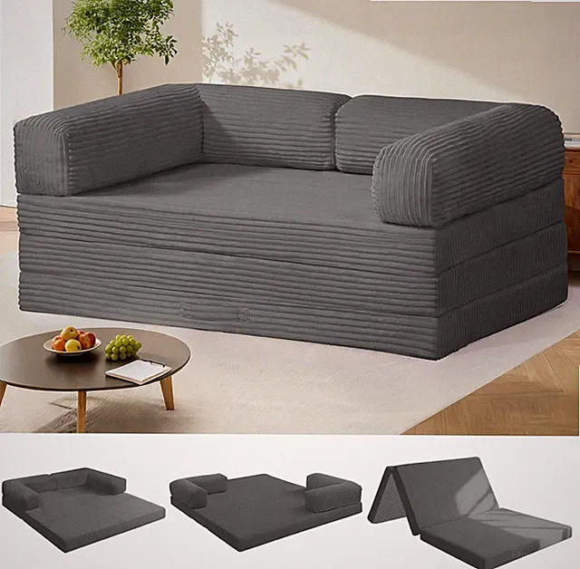 Tri-Fold Foldable Mattress Convertible Folding Sofa Bed W/ Removable Arms &
