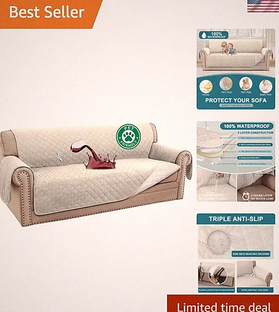 Triple Non-Slip 70" Ivory Sofa Cover - The Ultimate Furniture Protector for Pets