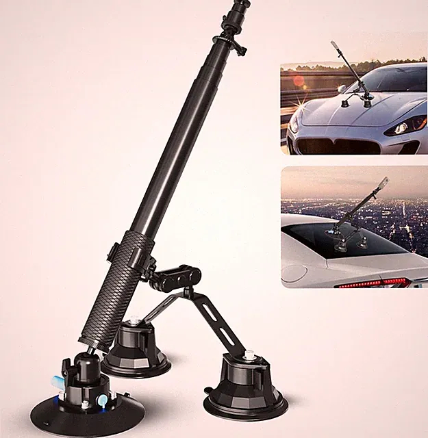 Triple Suction Cup Car Mount for Action Cameras with 67 Inch Extension Pole