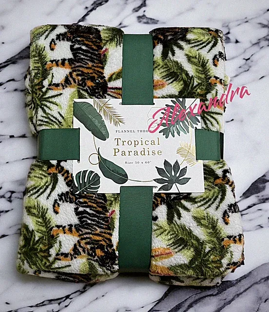 Tropical Paradise Tigers & Palm Flannel Throw Blanket 50”x60” Animal Print New￼
