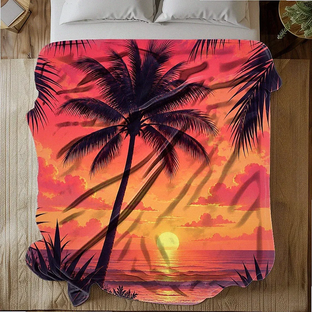 Tropical Sunset Palms Plush Throw Blanket Beach Sofa Decor